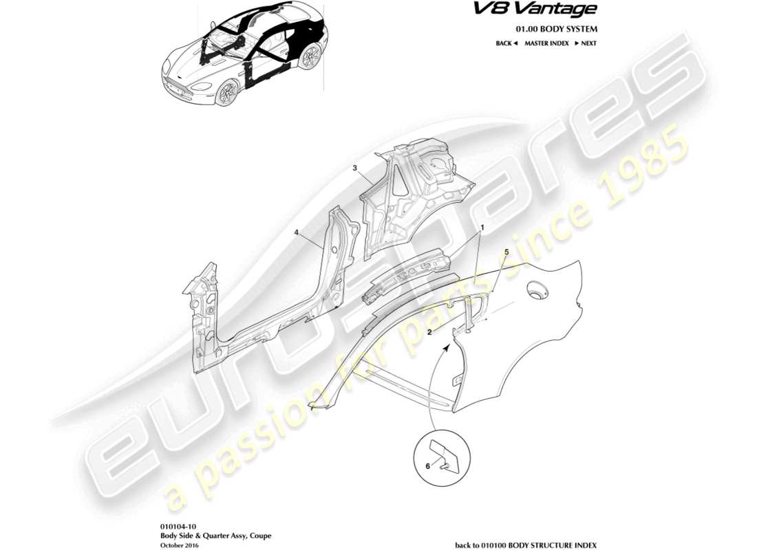 aston martin v8 vantage (2017) seitenverkleidung, coupé-teilediagramm