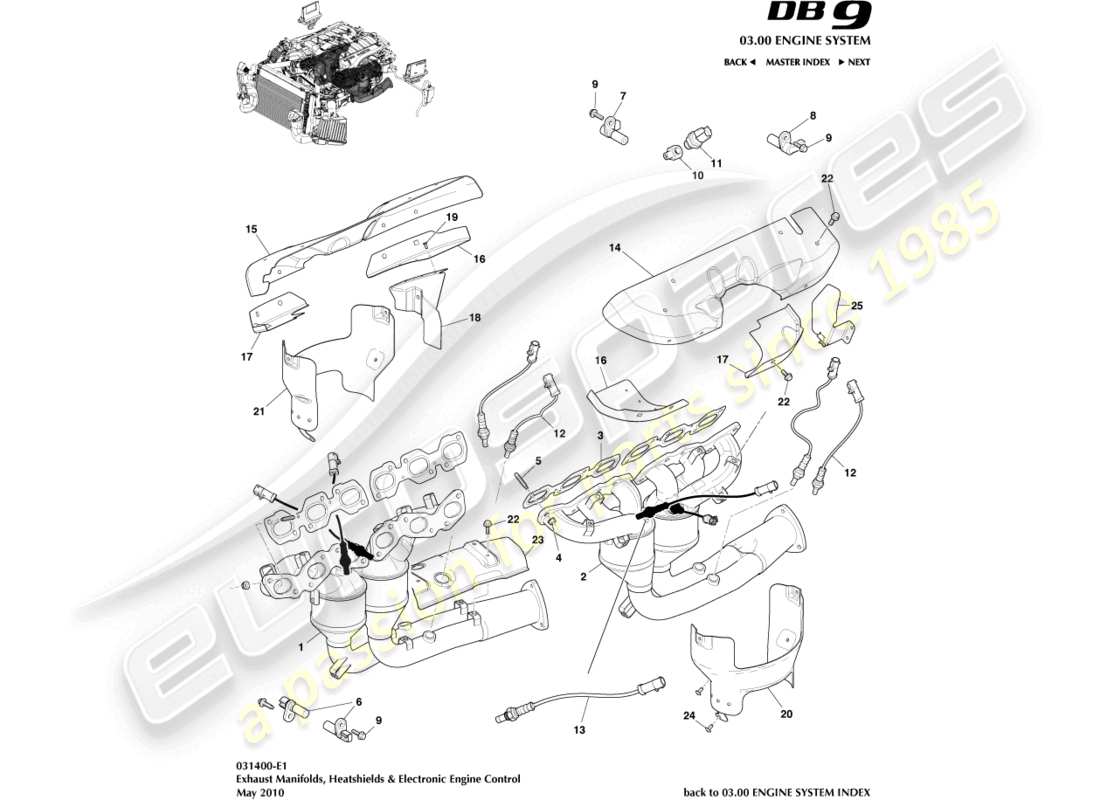 aston martin db9 (2009) auspuffkrümmer ersatzteildiagramm