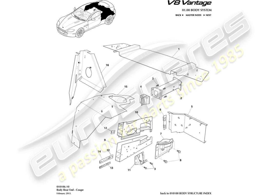 aston martin vantage gt8 (2017) karosserieheck, coupé-ersatzteildiagramm