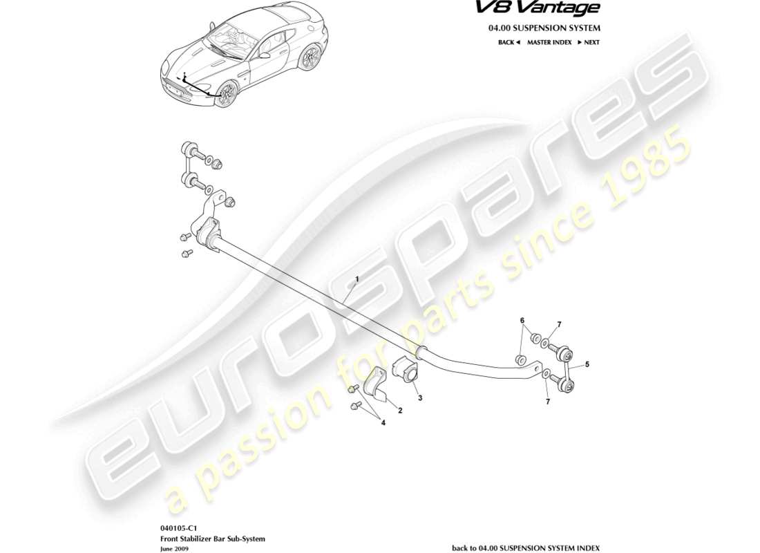 aston martin v8 vantage (2012) teilediagramm für vorderen stabilisator