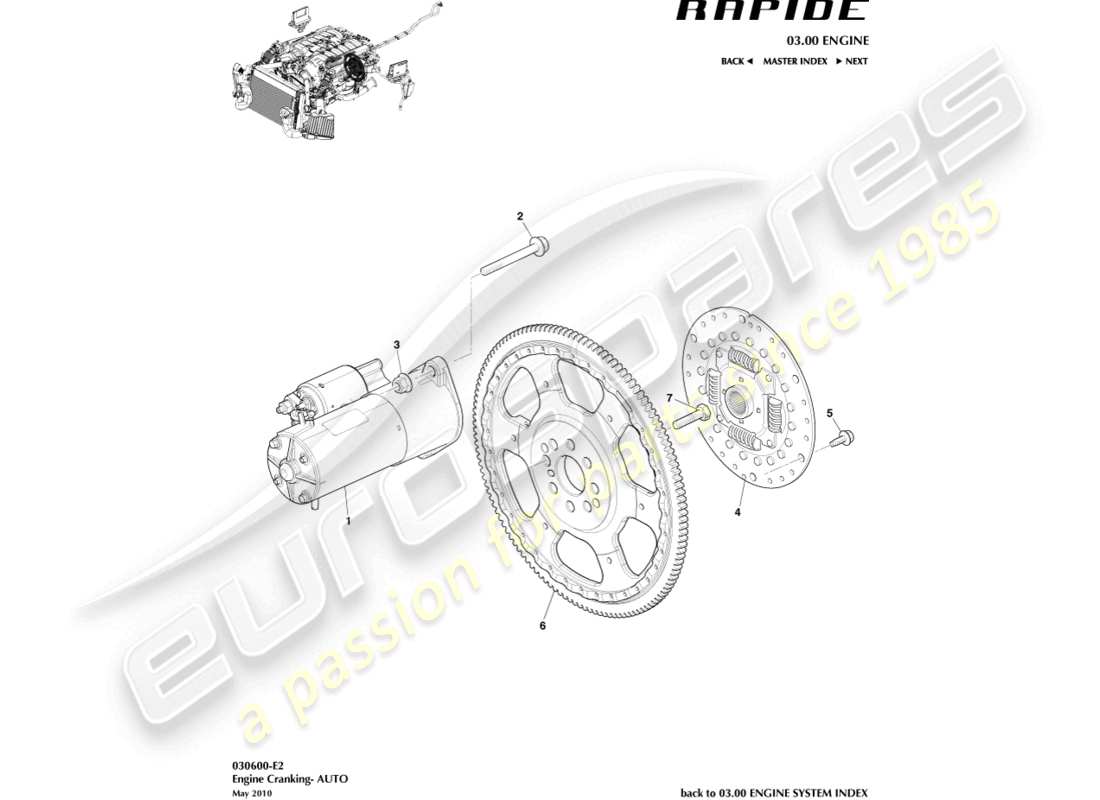 aston martin rapide (2018) motor ankurbeln, autoteildiagramm