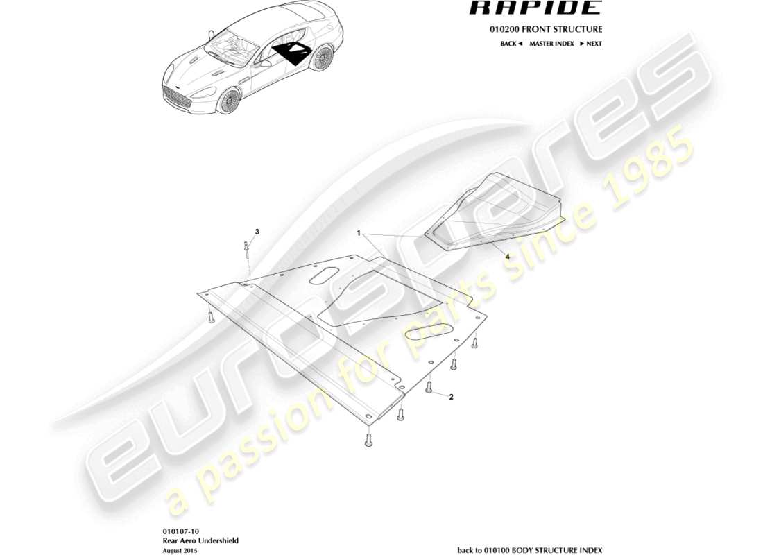 aston martin rapide (2011) teilediagramm für die hintere unterbodenverkleidung