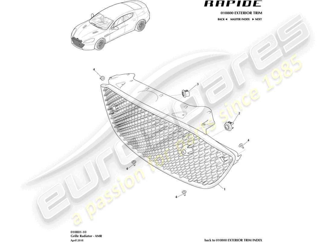 aston martin rapide (2011) kühlergrill, amr-teilediagramm