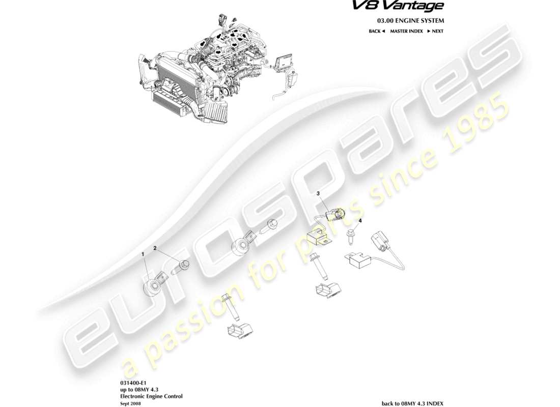 aston martin v8 vantage (2012) teilediagramm der elektronischen motorsteuerung