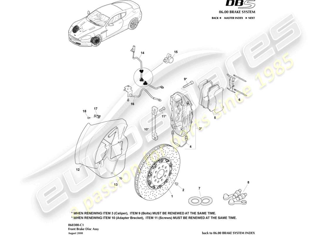 aston martin dbs (2013) teilediagramm des vorderradbremssystems
