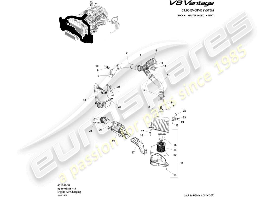 aston martin v8 vantage (2014) teilediagramm für die luftaufladung