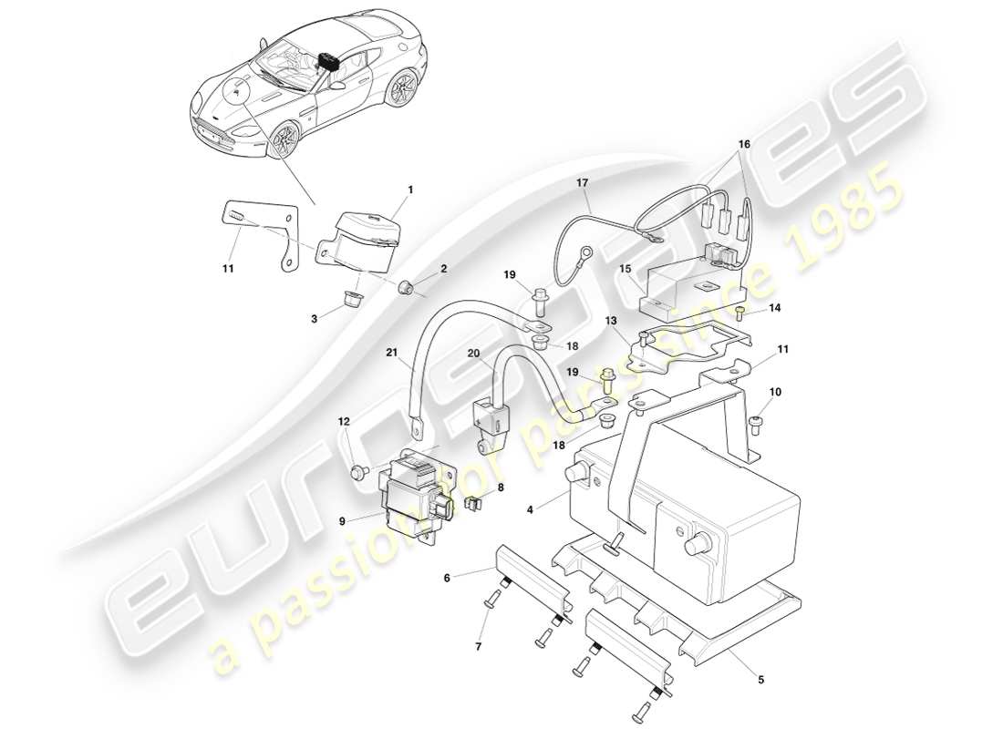 aston martin v8 vantage (2005) batterie, lithium-ionen-teilediagramm