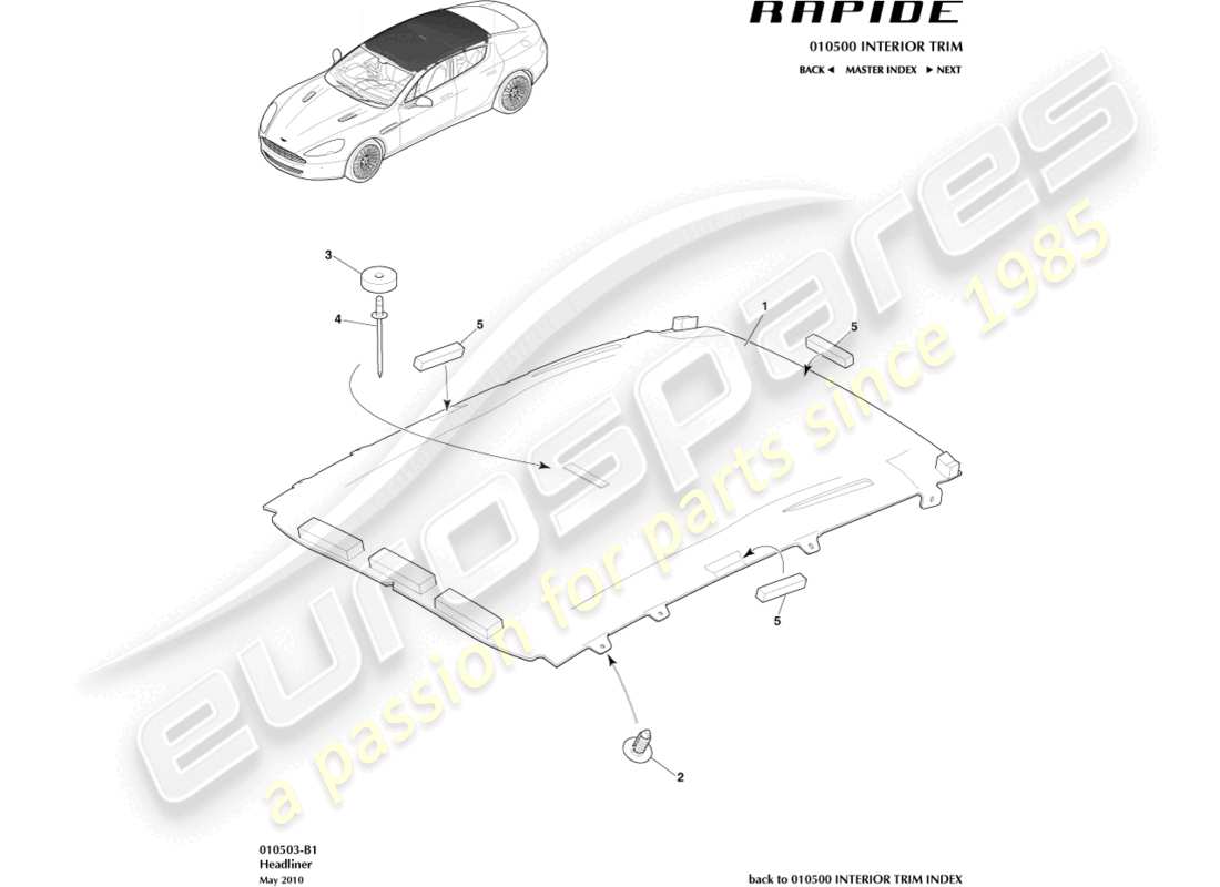 aston martin rapide (2016) teilediagramm der dachhimmelbaugruppe