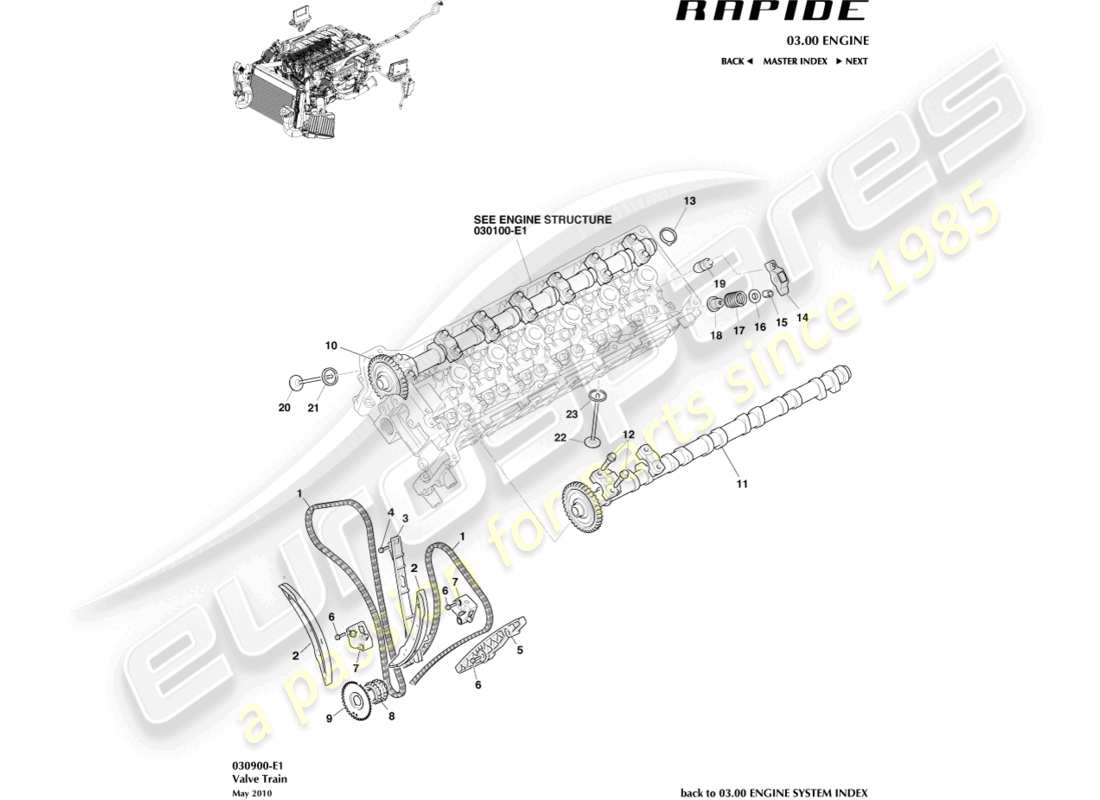 aston martin rapide (2011) teilediagramm des ventiltriebs