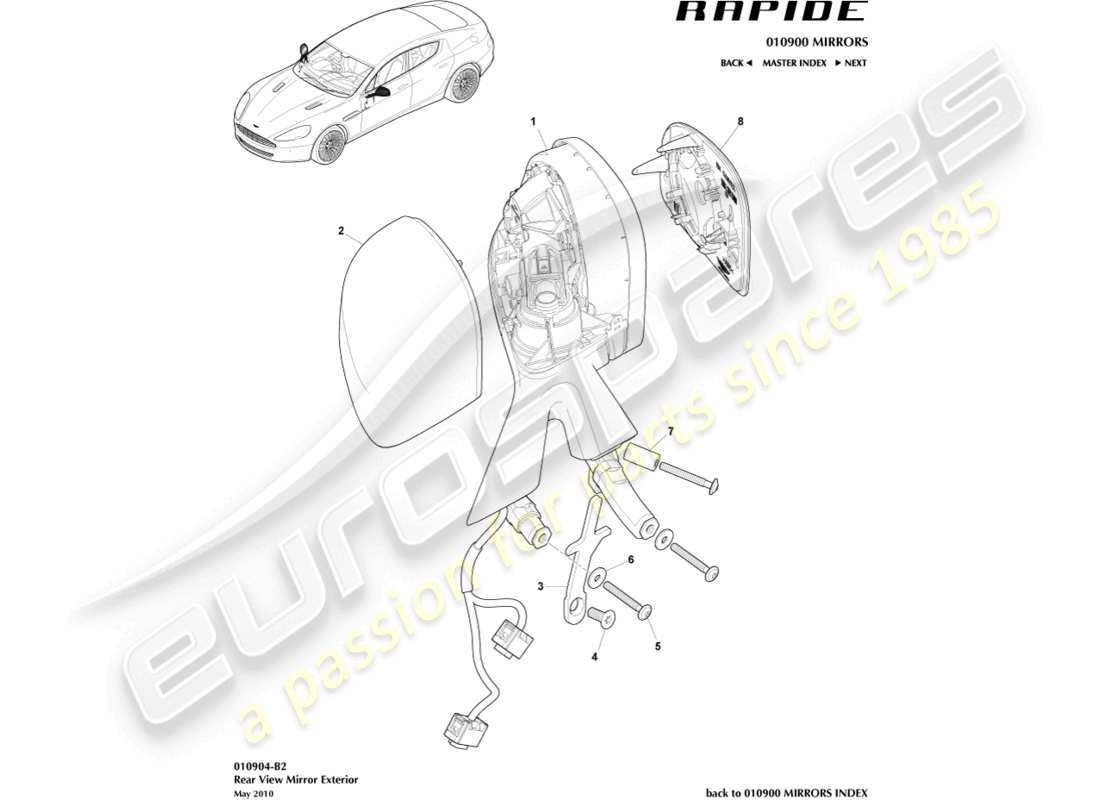 aston martin rapide (2018) teilediagramm für außenrückspiegel