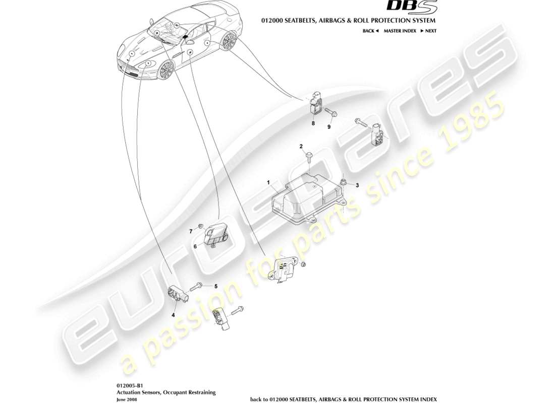 aston martin dbs (2010) teilediagramm für betätigungssensoren