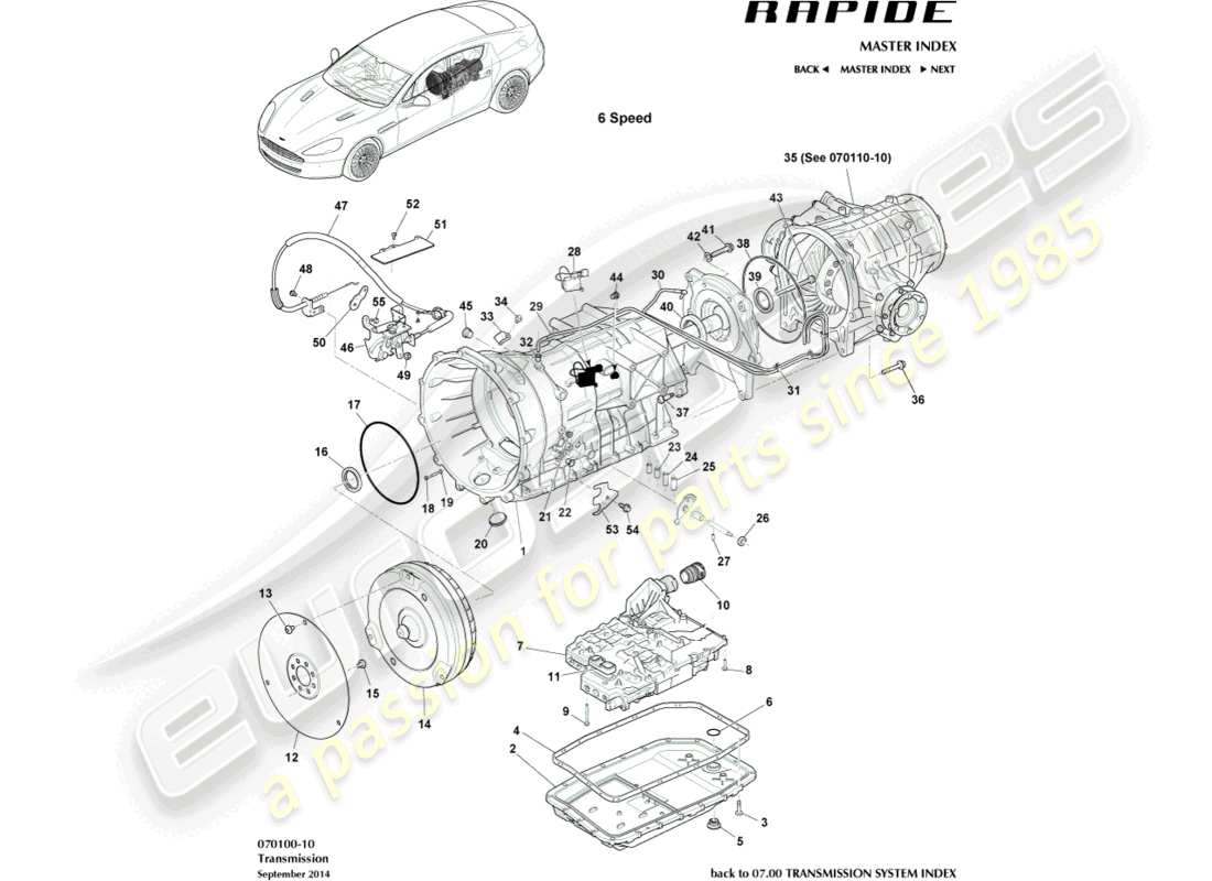 aston martin rapide (2012) transaxle-teilediagramm