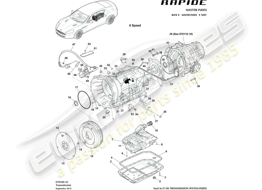 aston martin rapide (2011) transaxle-teilediagramm