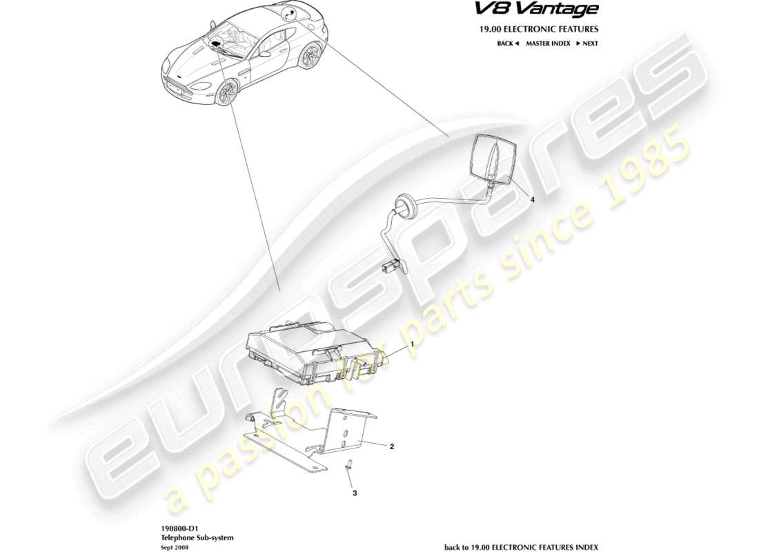 aston martin v8 vantage (2012) teilediagramm des telefonsubsystems