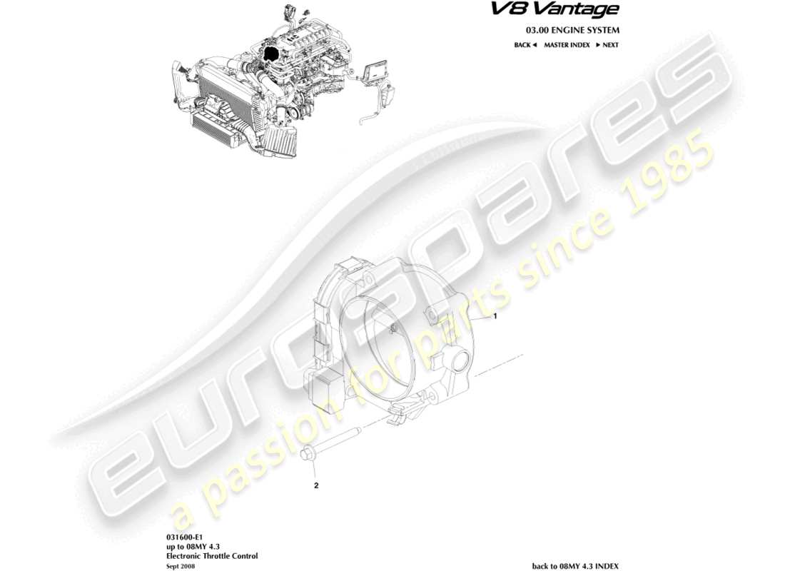 aston martin v8 vantage (2008) teilediagramm der beschleunigungssteuerung