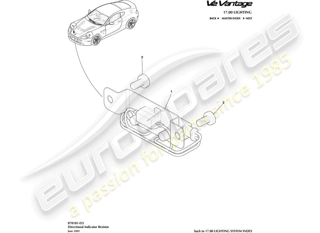 aston martin v12 vantage (2013) teilediagramm für fahrtrichtungsanzeiger-widerstand