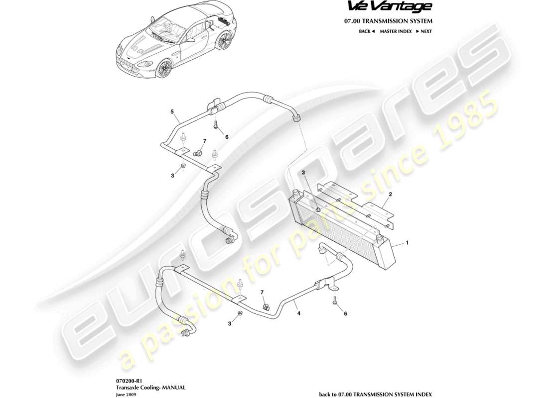aston martin v12 vantage (2013) teilediagramm des getriebekühlers