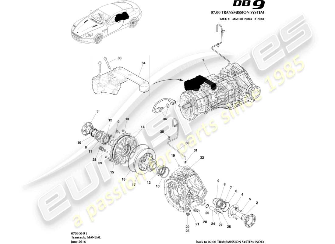 aston martin db9 (2010) transaxle, manuelles ersatzteildiagramm
