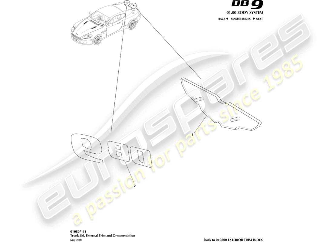 aston martin db9 (2011) kofferraumdeckelverkleidung, coupé teilediagramm