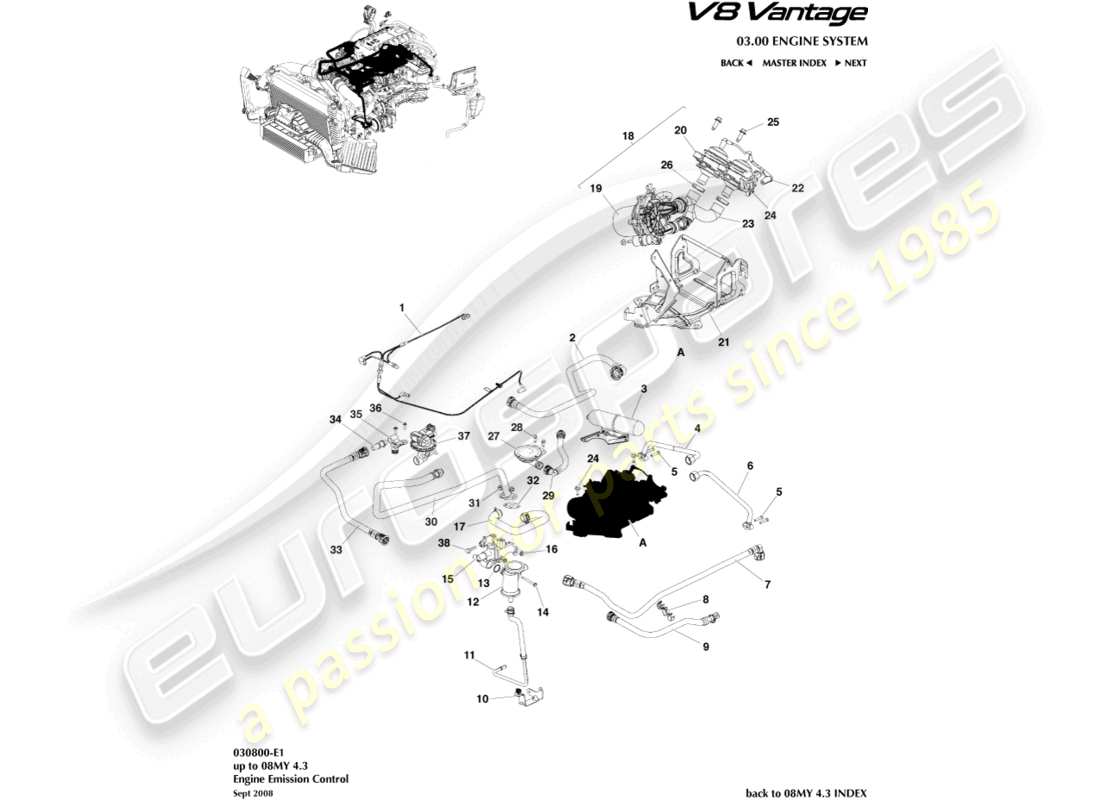 aston martin v8 vantage (2014) emission control teilediagramm