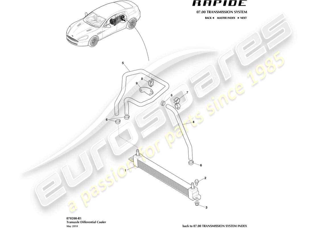 aston martin rapide (2012) teilediagramm für differentialölkühler