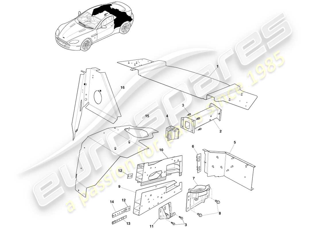 aston martin v8 vantage (2007) karosserieheck, coupé-ersatzteildiagramm