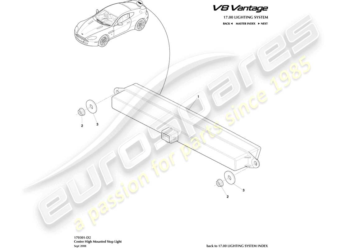 aston martin v8 vantage (2010) ersatzteildiagramm für hoch montiertes bremslicht