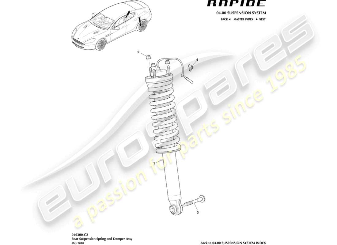 aston martin rapide (2011) teilediagramm für hintere feder und dämpfer