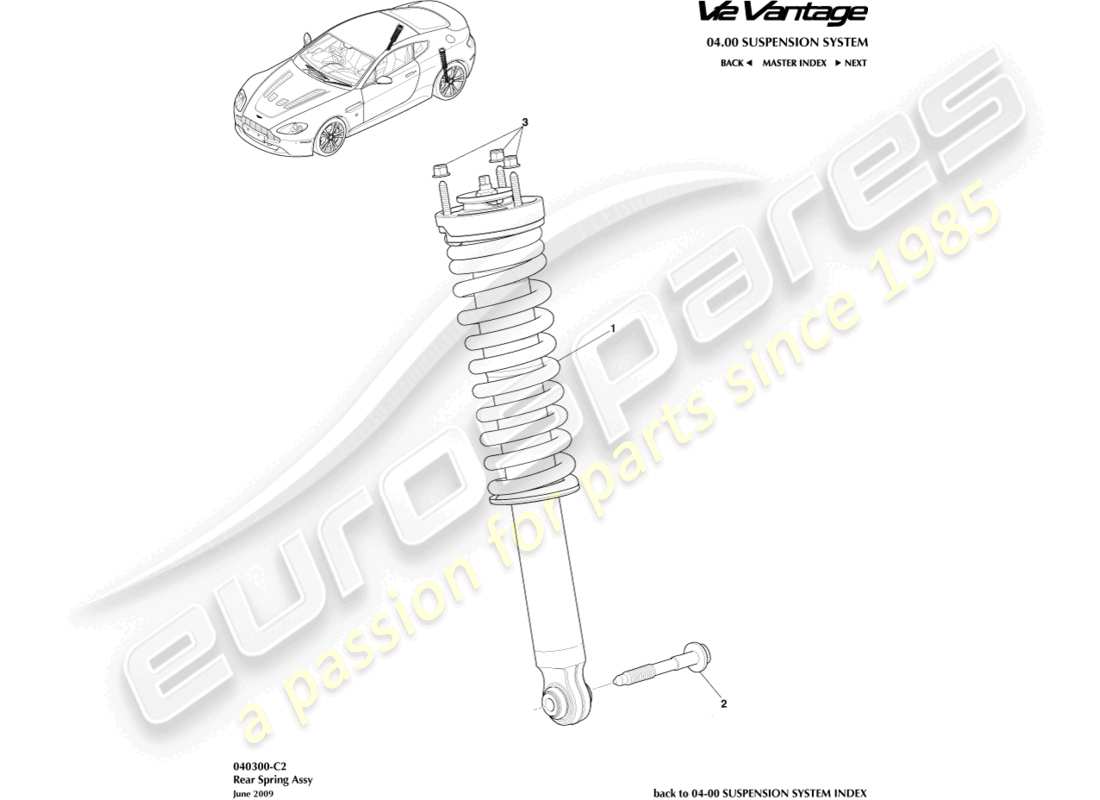 aston martin v12 vantage (2011) teilediagramm für hintere feder und dämpfer