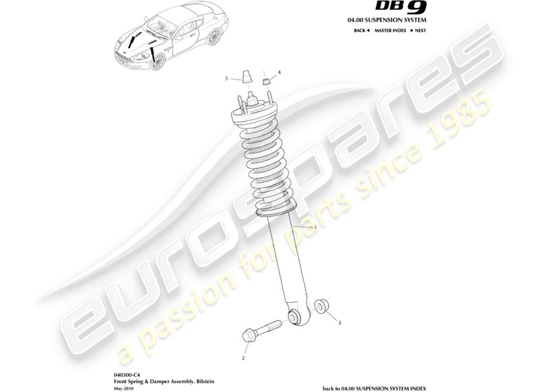 aston martin db9 (2007) vordere feder und dämpfer, 09my im ersatzteildiagramm