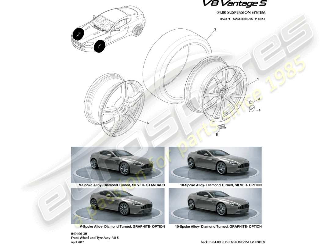 aston martin v8 vantage (2014) vorderräder und reifen, 12.25my im ersatzteildiagramm