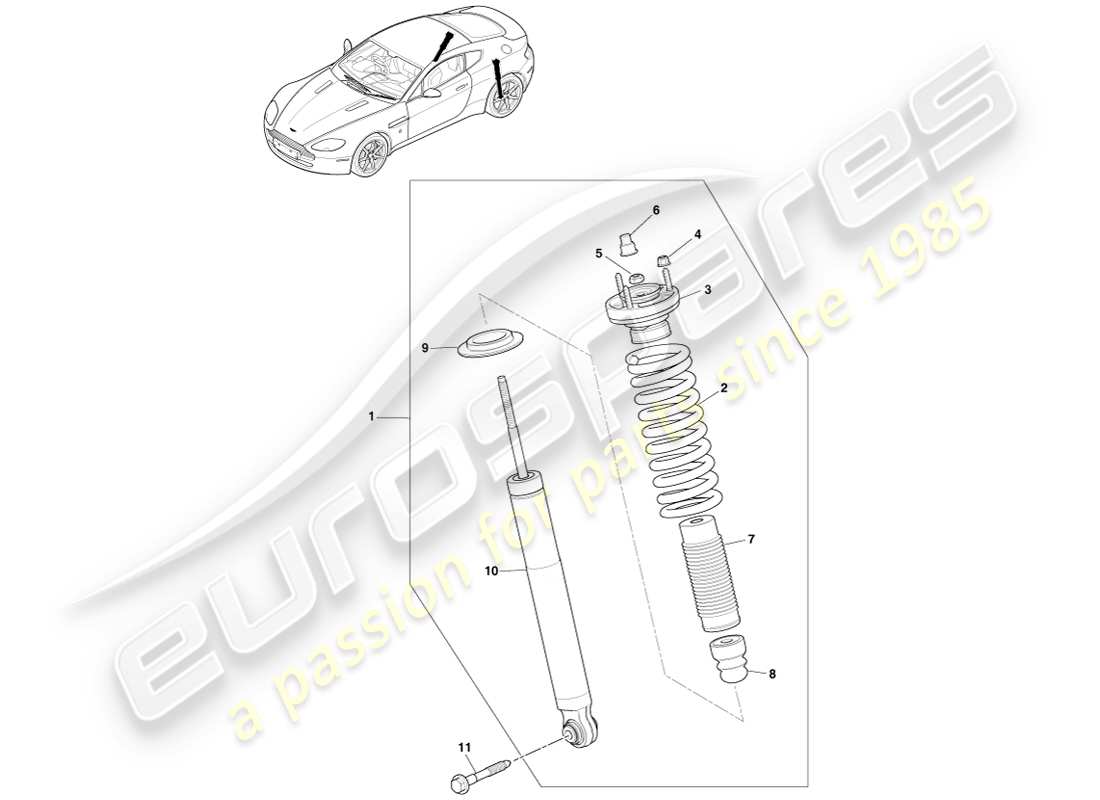 aston martin v8 vantage (2005) hintere feder und dämpfer, multimatic-ersatzteildiagramm
