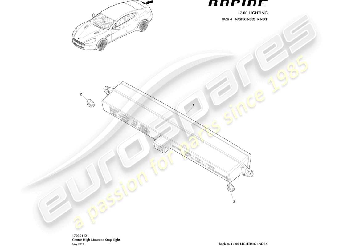 aston martin rapide (2011) ersatzteildiagramm für hoch montiertes bremslicht