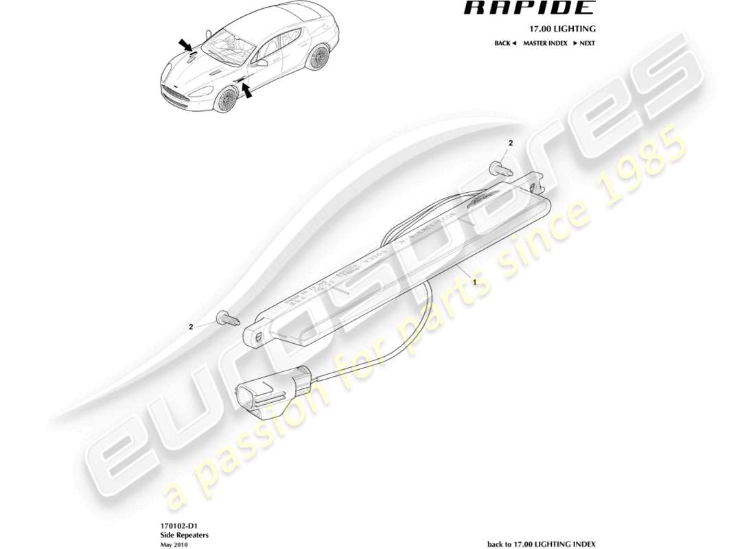 aston martin rapide (2011) teilediagramm für seitenblinker