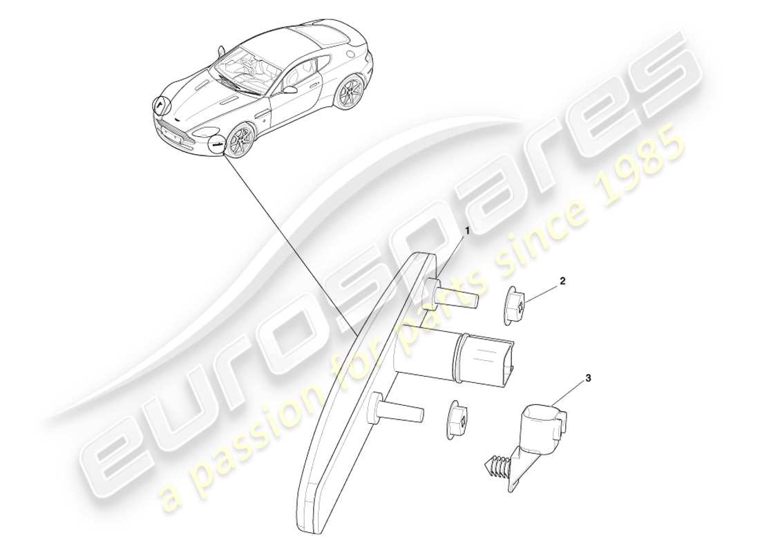aston martin v8 vantage (2007) teilediagramm für vordere seitenmarkierungen