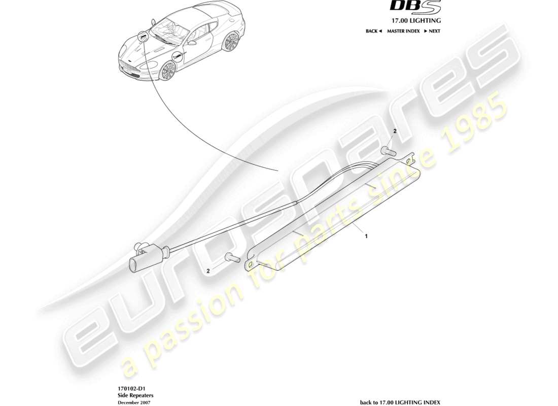 aston martin dbs (2014) teilediagramm für seitenblinker