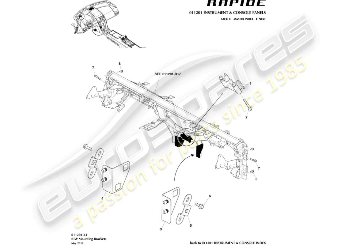 aston martin rapide (2013) teilediagramm für ccb-zu-biw-halterungen