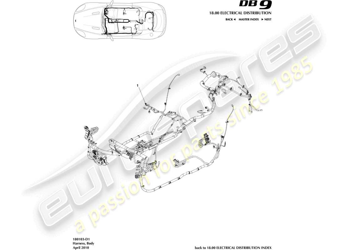 aston martin db9 (2011) körpergeschirr teilediagramm