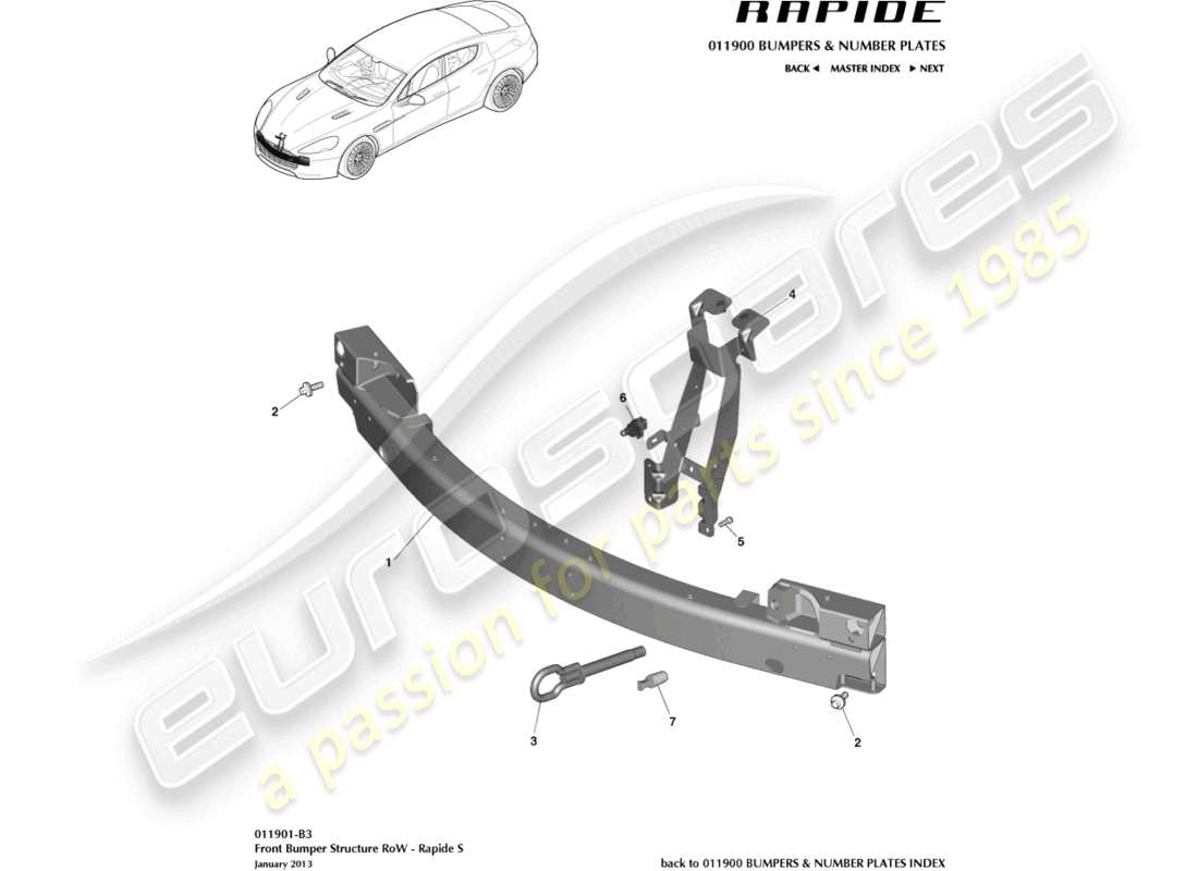 aston martin rapide (2011) vordere stoßfängerstruktur, s-reihe-teilediagramm