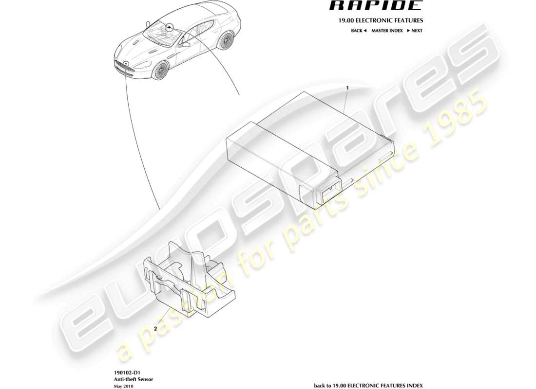 aston martin rapide (2011) teilediagramm für alarmsensoren