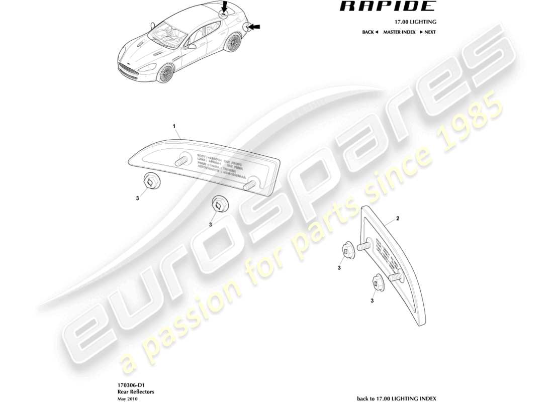 aston martin rapide (2018) teilediagramm für rückreflektoren