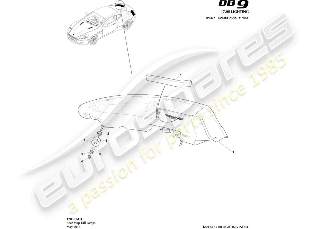 aston martin db9 (2011) rückleuchten teilediagramm