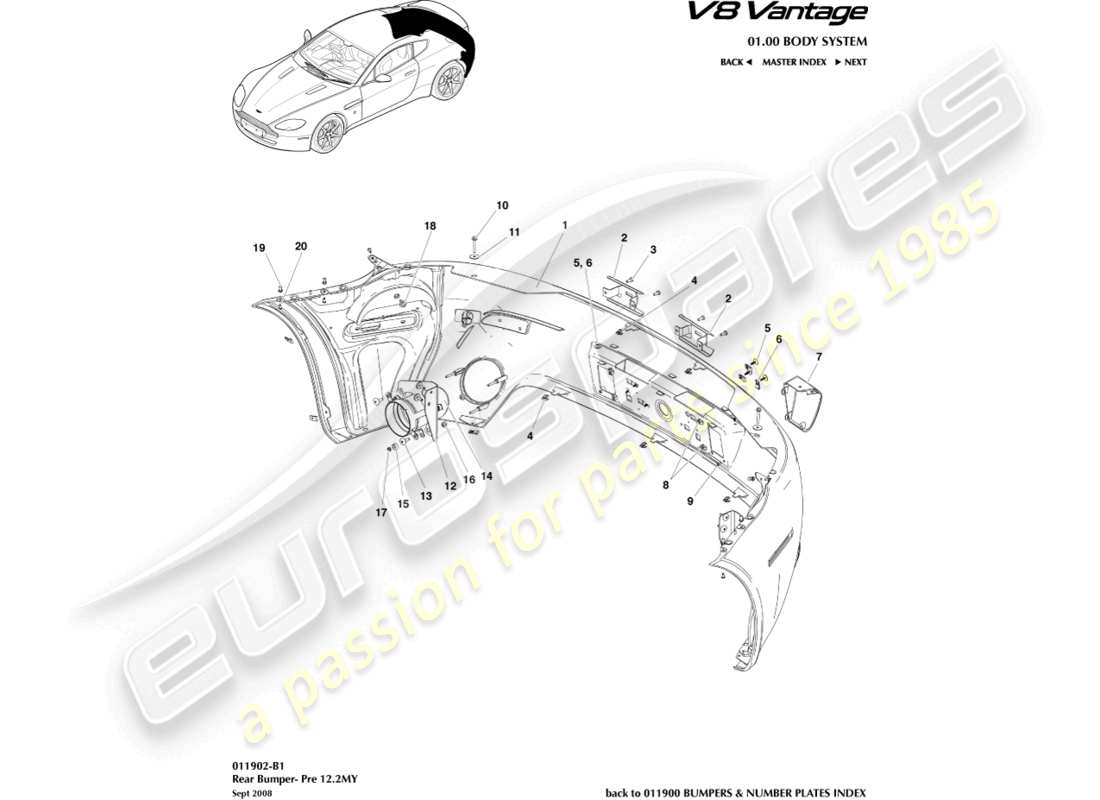 aston martin vantage gt8 (2017) heckstoßstange, bis 12.25my ersatzteildiagramm