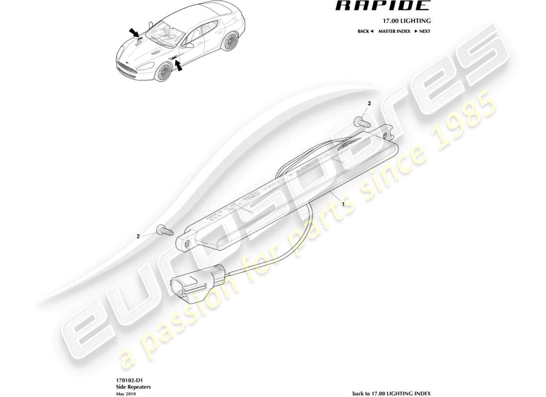 aston martin rapide (2012) teilediagramm für seitenblinker