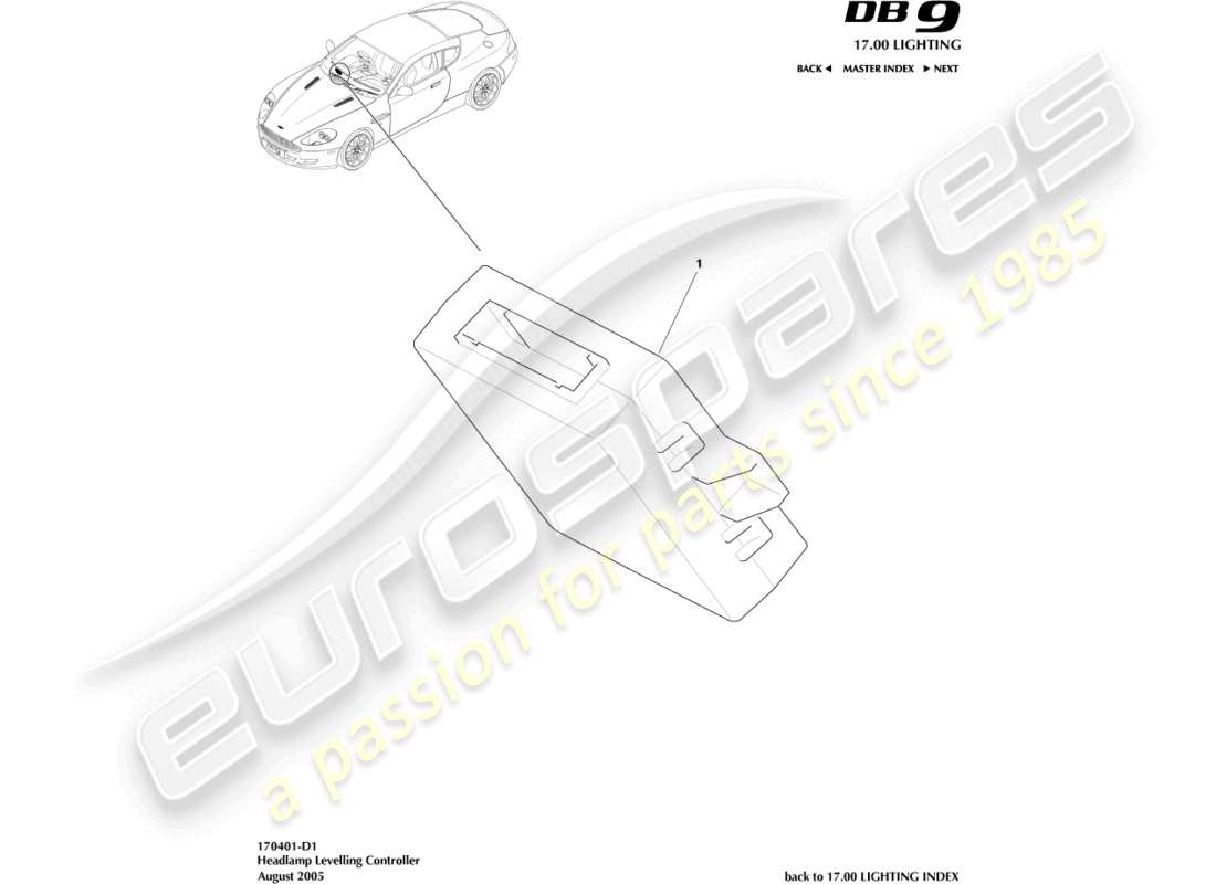 aston martin db9 (2008) teilediagramm des scheinwerfer-niveauregulierungsreglers
