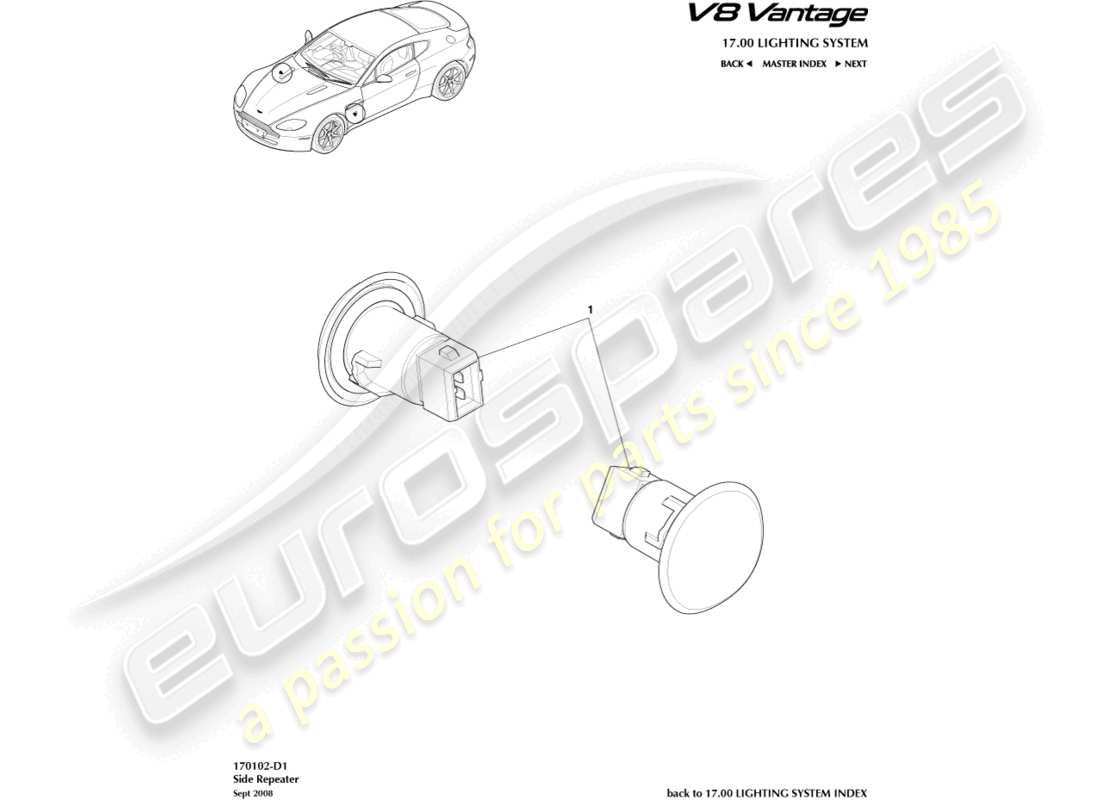 aston martin v8 vantage (2014) teilediagramm für seitenblinker