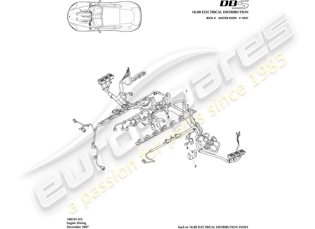 aston martin dbs (2013) teilediagramm für den motorraumkabelbaum