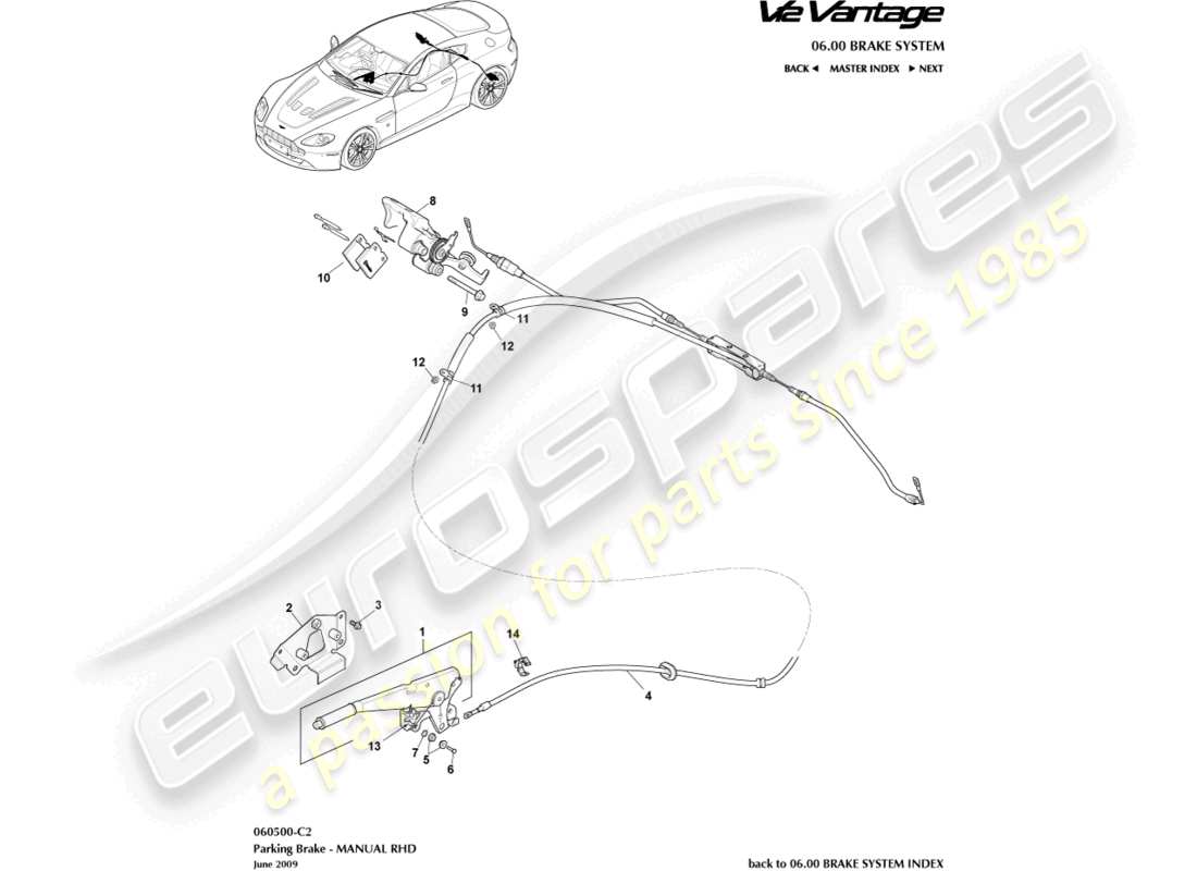 aston martin v12 vantage (2011) parkbremse, rhd-ersatzteildiagramm