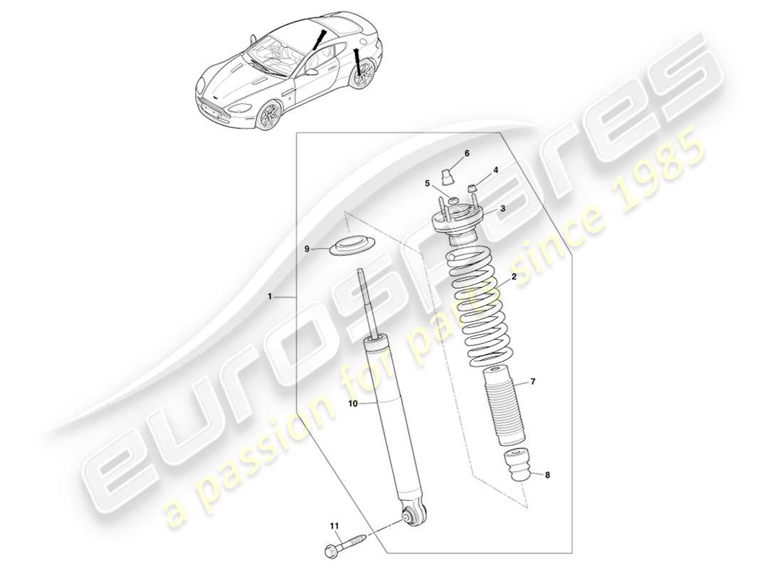 aston martin v8 vantage (2007) hintere feder und dämpfer, multimatic-ersatzteildiagramm
