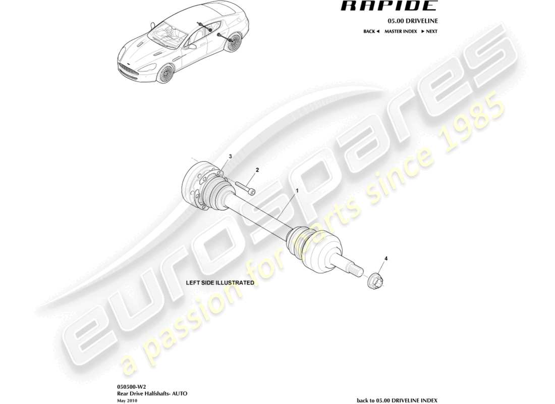 aston martin rapide (2017) teilediagramm der hinteren halbwelle